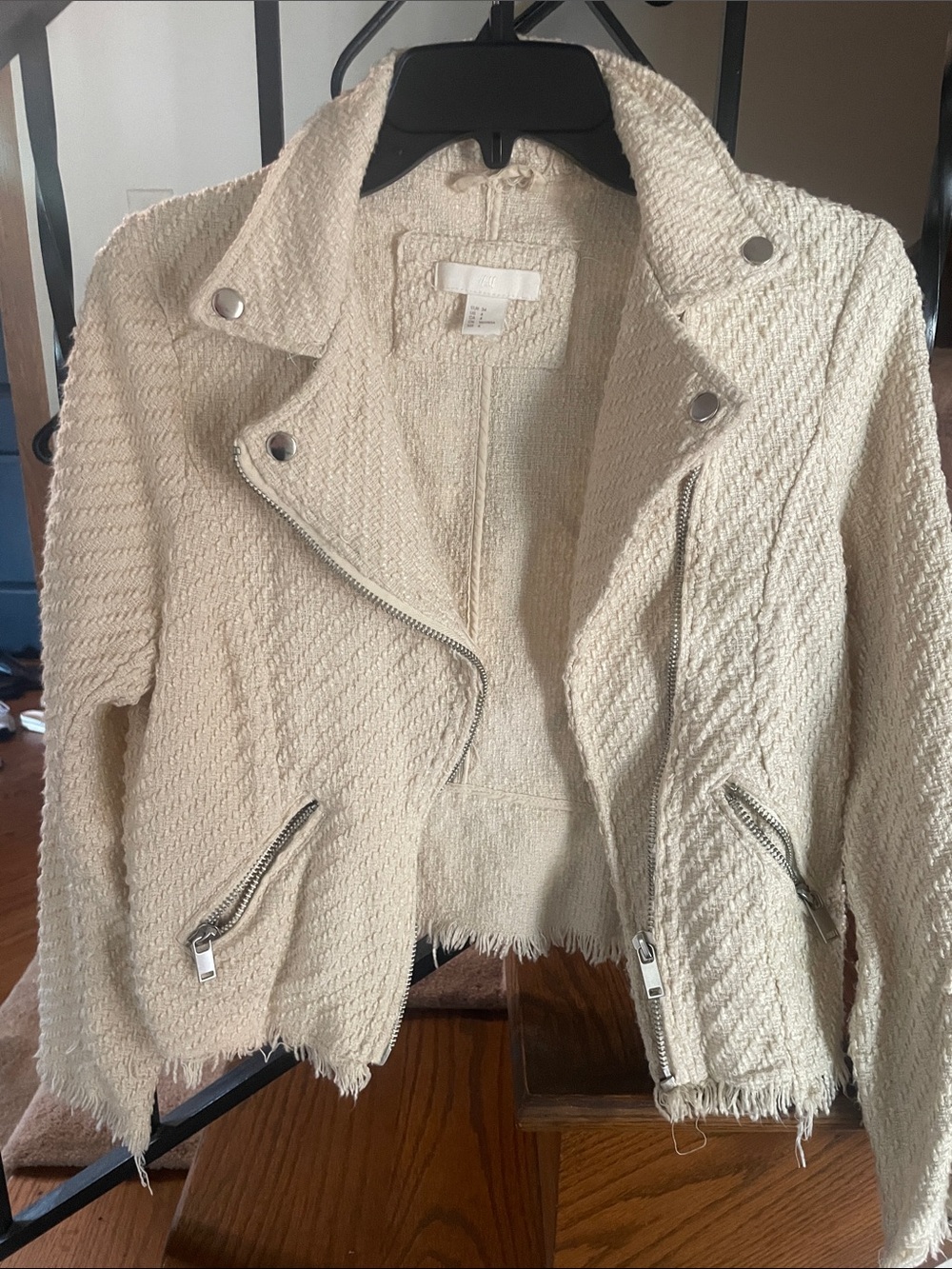 H&M Cream Textured Moto Blazer